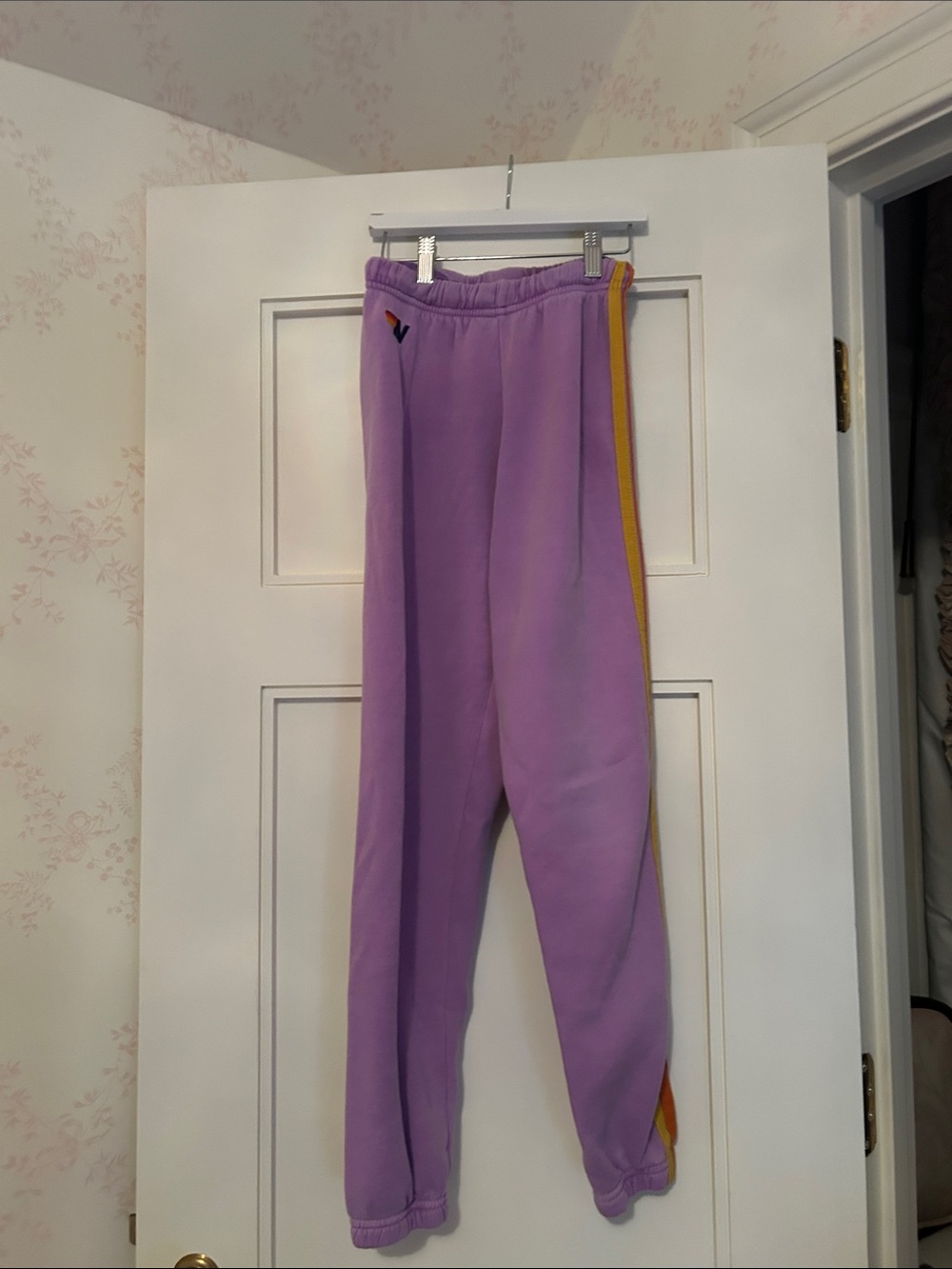 Lavender Track Sweatpants with Yellow Side Stripe-Aviator Nation